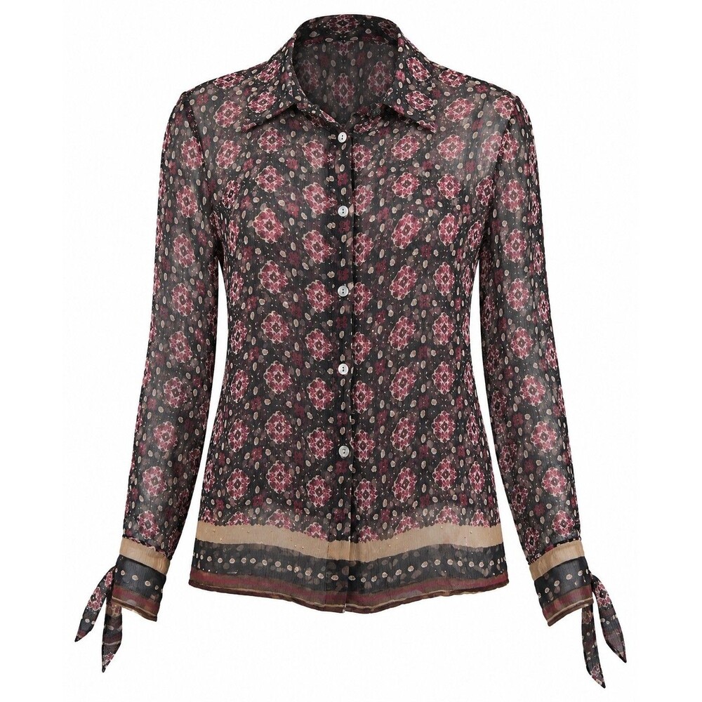 Bice Silk Sheer Floral Polka Dot Button Front Blouse Size 6 Italian Designer